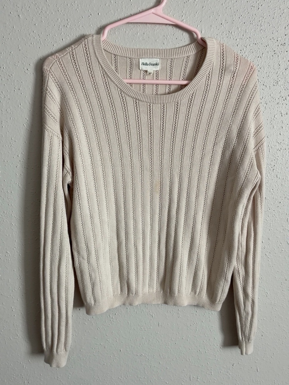 Francesca's Collections Cream Ribbed Crewneck Sweater